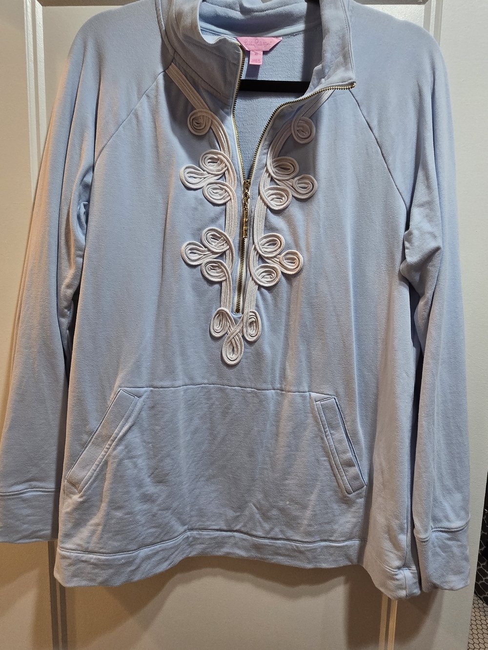 Lilly Pulitzer Light Blue Quarter-Zip Popover with Decorative Trim Size XL